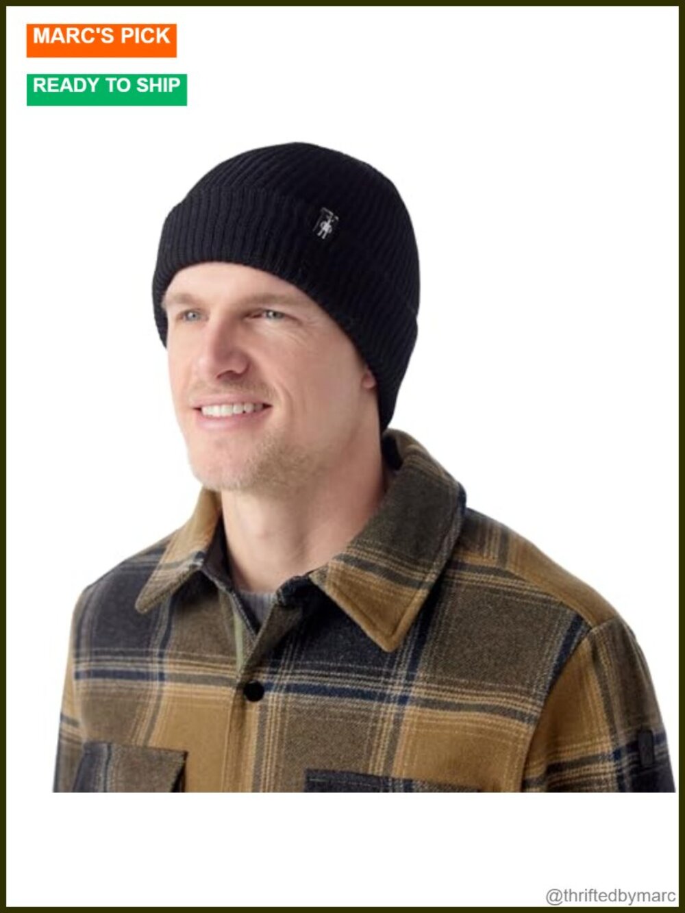 Unisex Merino Wool Blend Beanie Double Layer Rib Knit